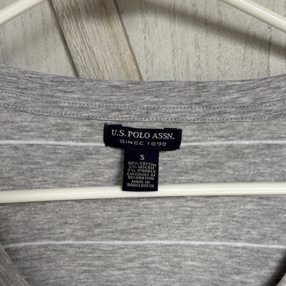 U.S. Polo Assn. Women's Gray and Pink Striped Tee - Picture 2 of 7